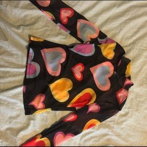 Mesh Heart Print Mock Neck Top